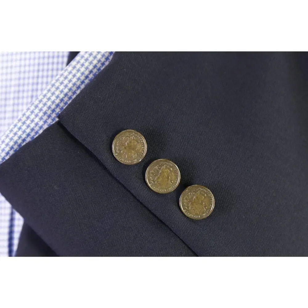 Hickey Freeman Navy Blue Roman Coin Buttons Wool Blazer Jacket 44L